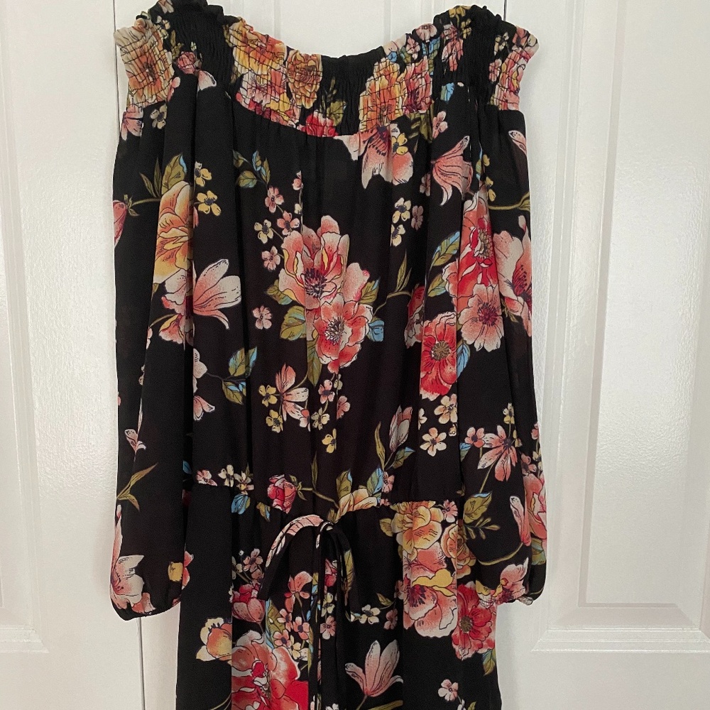 Black & Floral Printed Off The Shoulder Romper